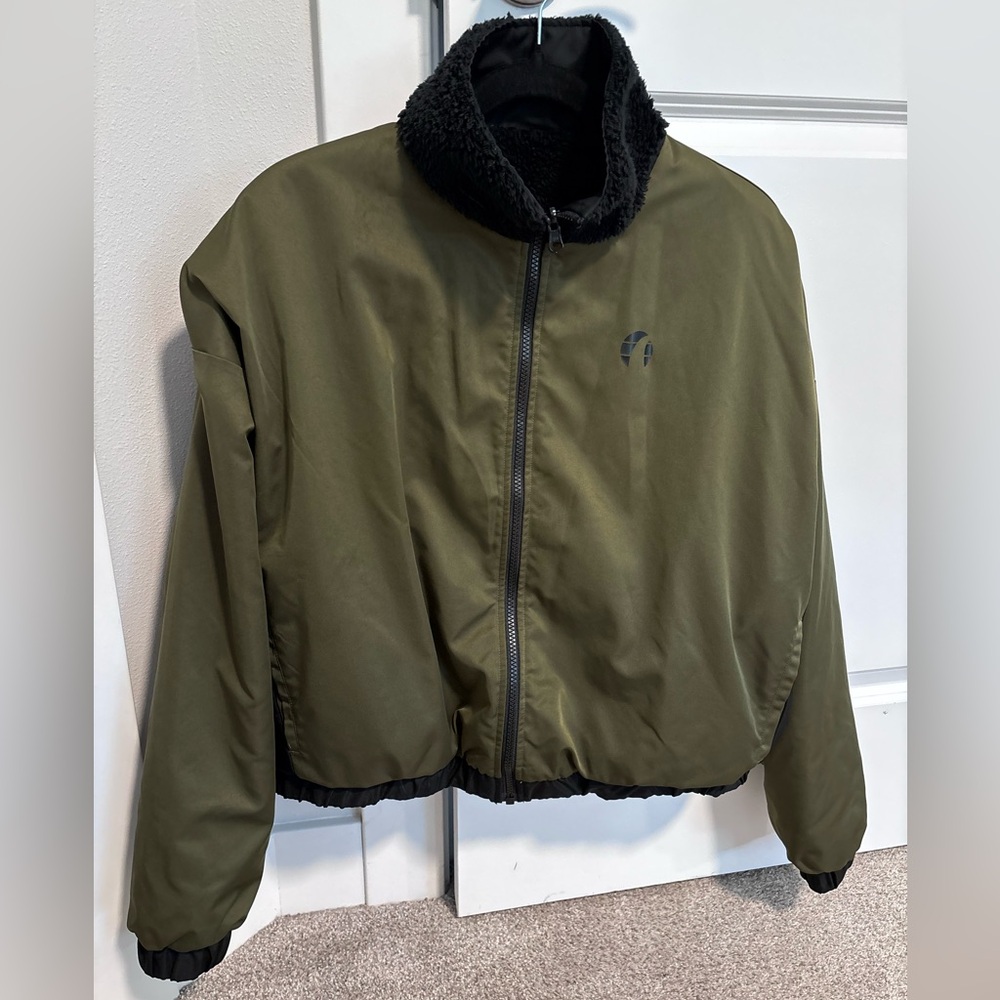 Women’s Olive Green Jacket with Black Collar size medium